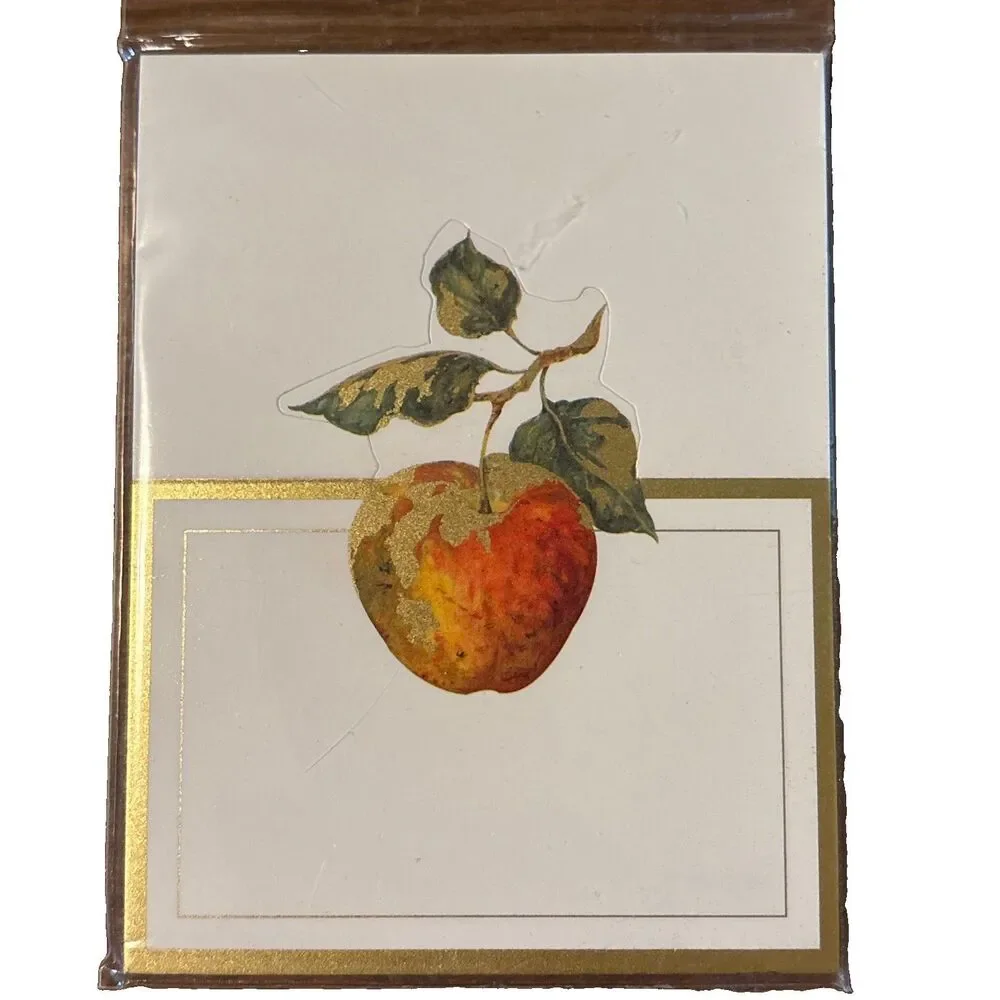 Pack Of 8 Caspari Die-Cut Place Cards Apple  w/ Gold Trim